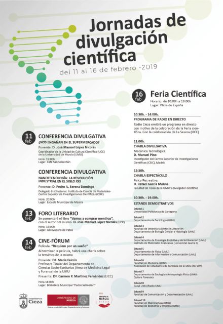 La sede permanente de la Universidad de Murcia en Cieza dedica la próxima semana a la divulgación científica