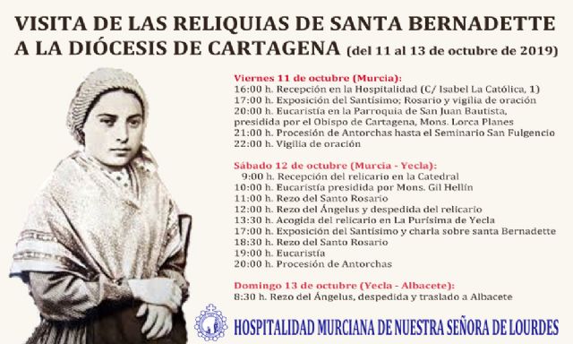 Las reliquias de santa Bernadette llegan mañana a Murcia