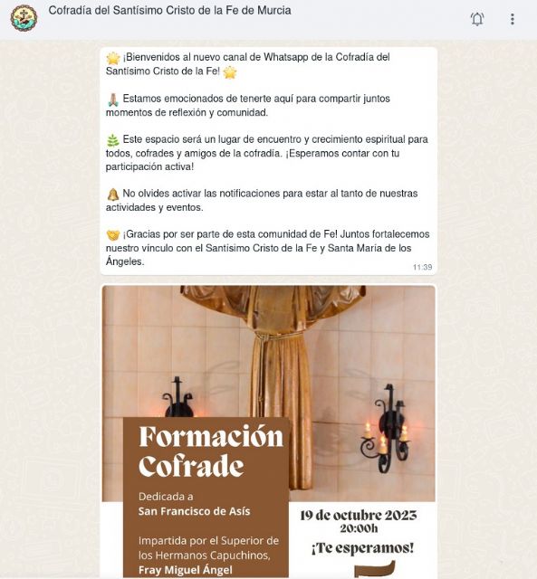 La Cofradía de la Fe de Murcia lanza su nuevo canal de WhatsApp