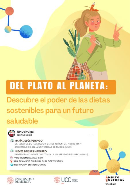 Las investigadoras María Jesús Periago y Nieves Baenas imparten una charla sobre la alimentación y su impacto en el planeta