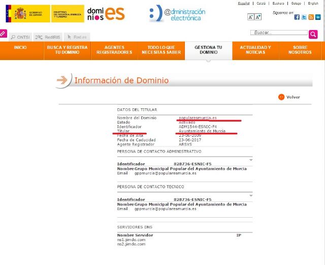 Ciudadanos exige al PP de Ballesta que aclare si está pagando con dinero público la web de su partido popularesmurcia.es